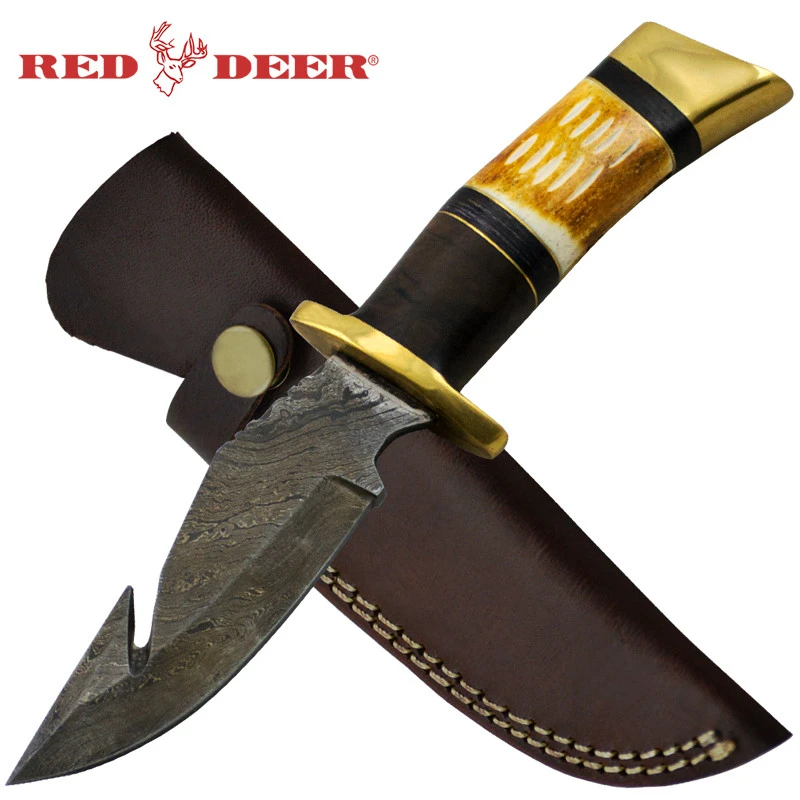 Red Deer 3 Split Handle Damascus Hunting Knife